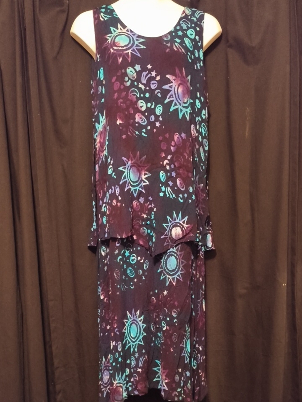 Sleeveless Blue & Purple Celestial Print Maxi Dress #0047